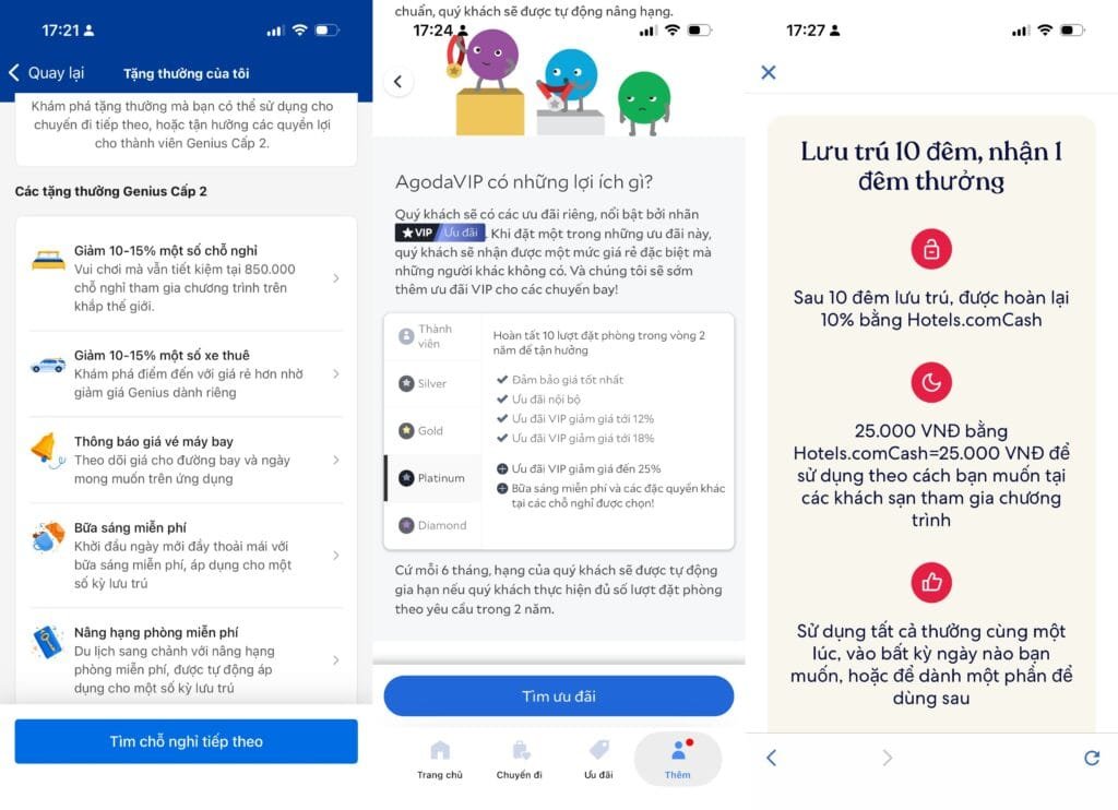 Ưu đãi thành viên trên Booking.com, Agoda và Hotels.com khi đặt phòng trực tuyến