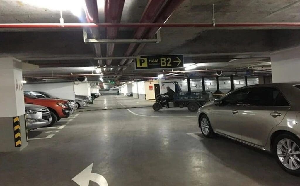 Basement B2 car parking area at RiverGate Residence, District 4 – parking guide for residents and guests