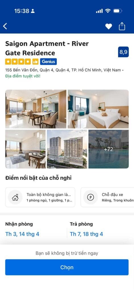 Listing chính thức Saigon Apartment - River Gate Residence trên ứng dụng Booking.com tại Quận 4 TP.HCM